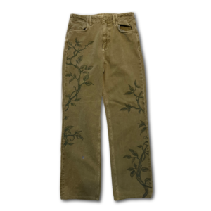 Hand-painted Denim Taupe Wide-leg Barrel Jeans